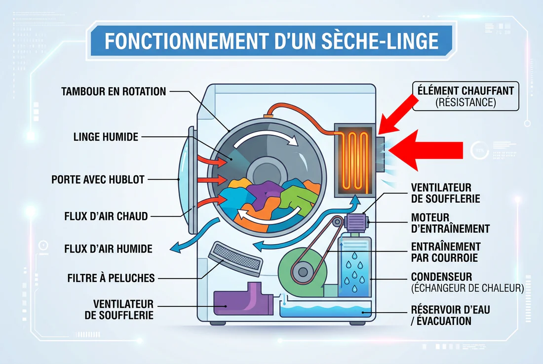 Technicien testant la résistance d'un sèche-linge avec un multimètre