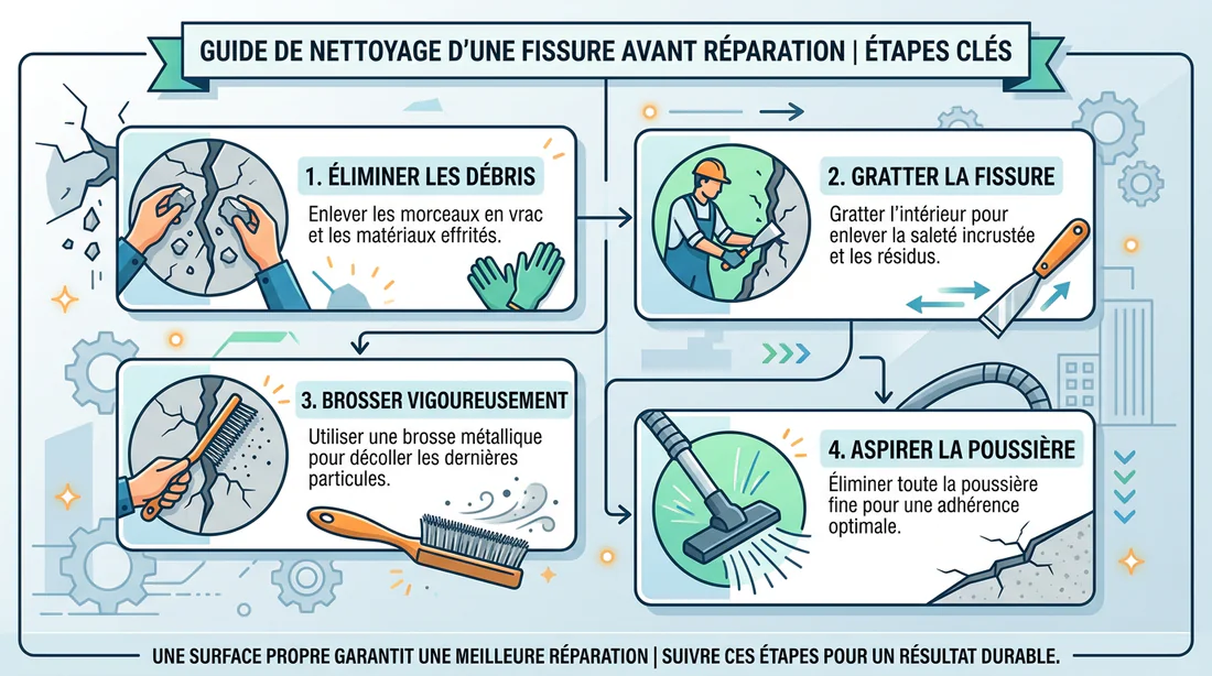 Infographie des étapes de préparation d'une fissure