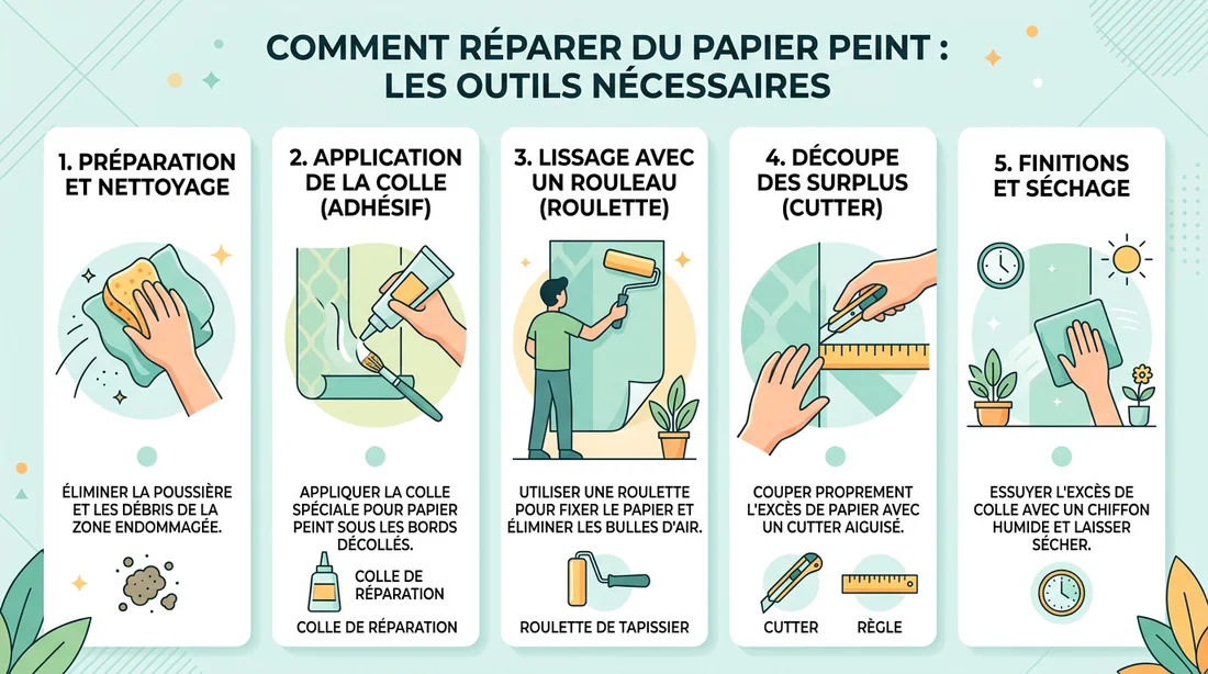 Application précise de colle sous un papier peint griffé