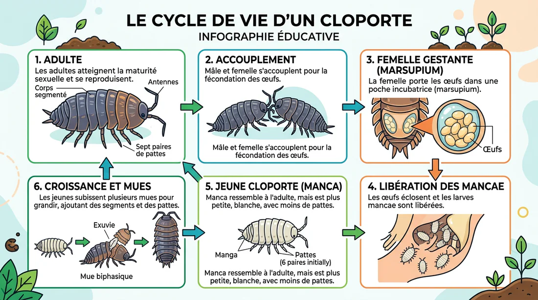 Infographie du cycle de vie du cloporte