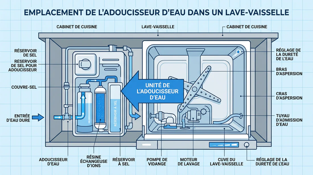 Schéma de localisation du répartiteur d'eau dans un lave-vaisselle