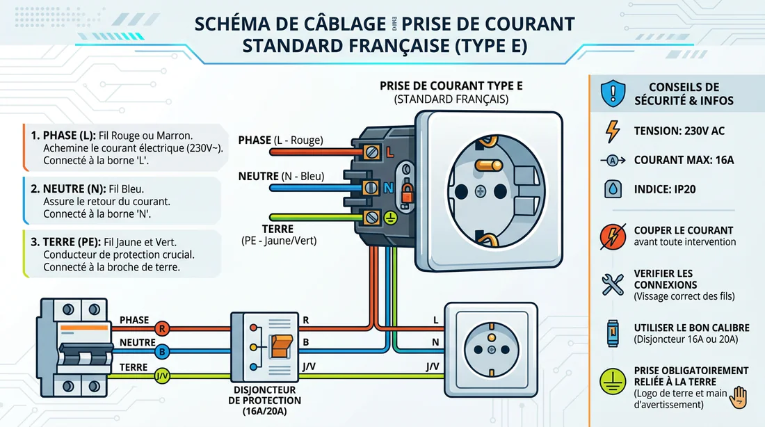 Schéma de câblage d'une prise électrique