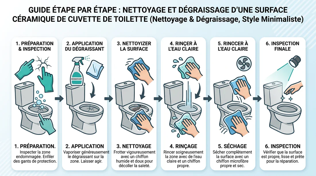 Nettoyage de la surface avant réparation des toilettes