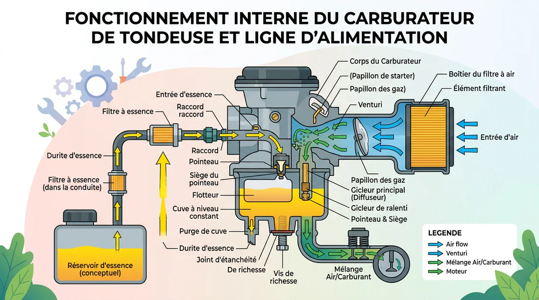 Schéma technique du carburateur d'une tondeuse à gazon