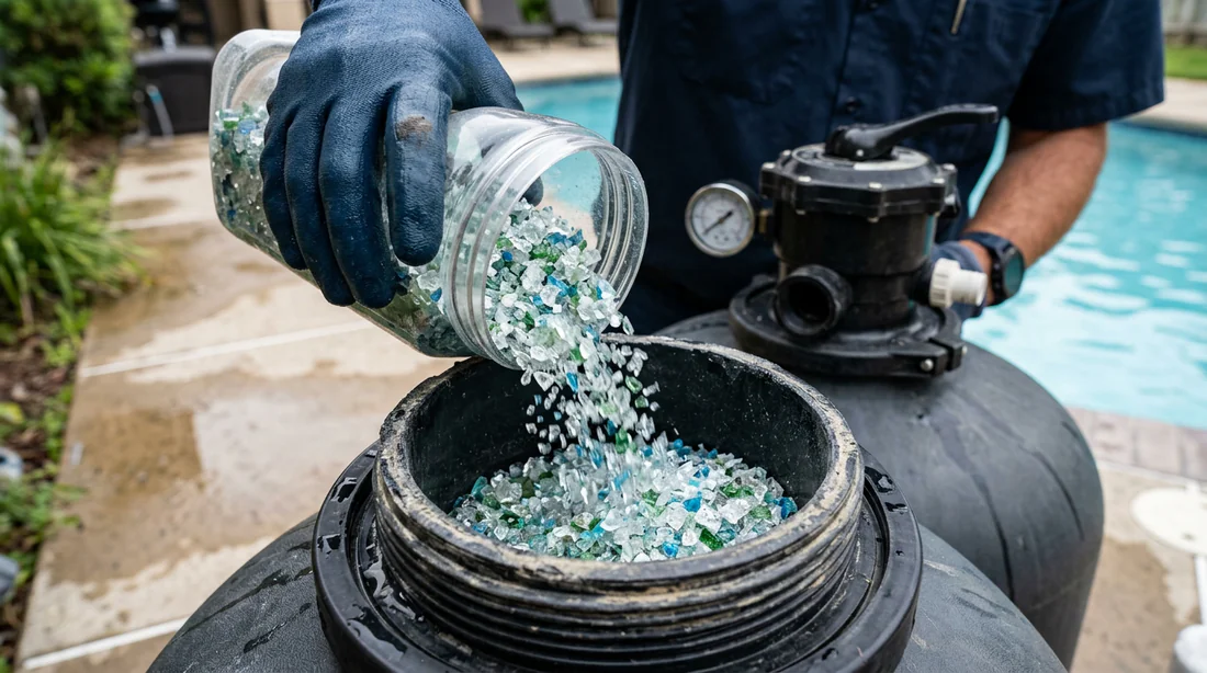 Remplissage d'un filtre avec du verre filtrant