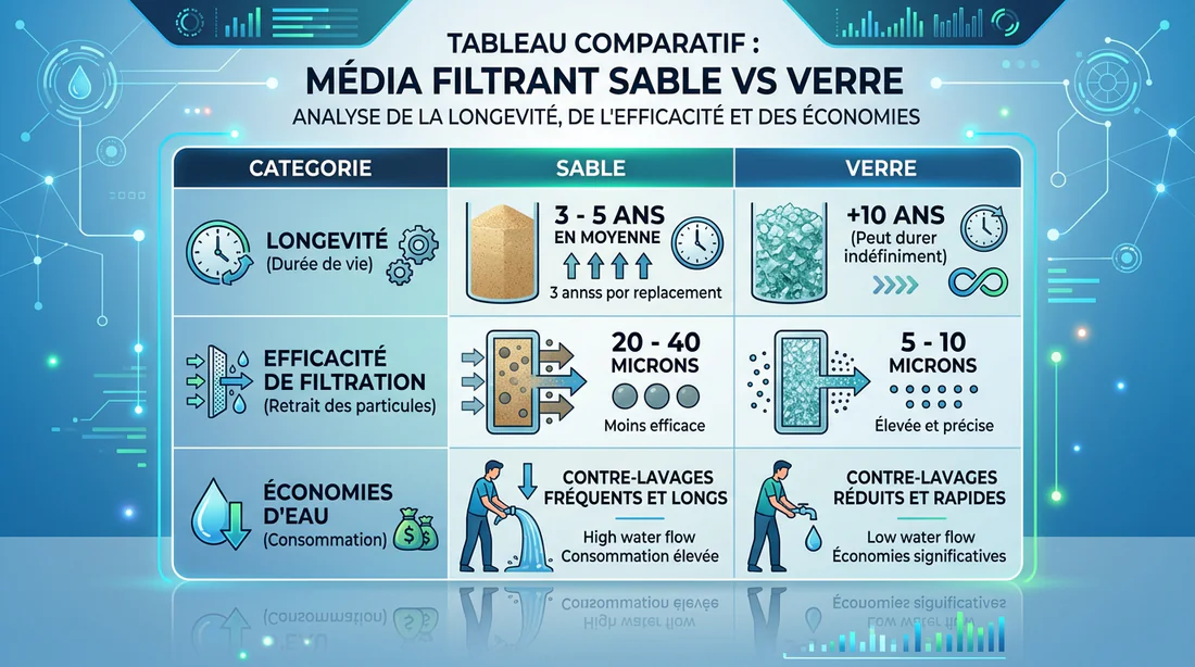 Tableau comparatif des performances entre sable et verre
