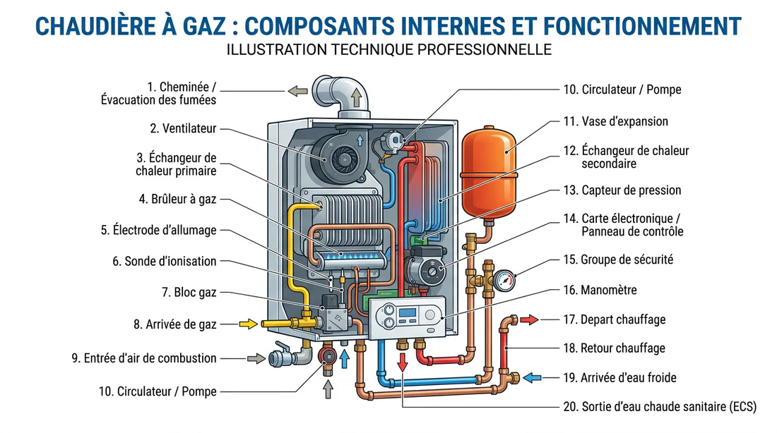 Schéma technique des composants d'une chaudière Viessmann