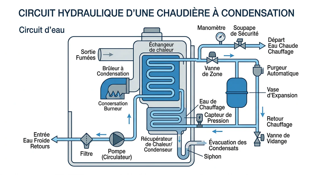 Schéma du circuit hydraulique d'une chaudière