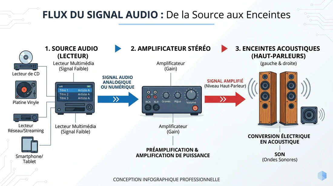 Schéma de branchement d'un système audio Hi-Fi