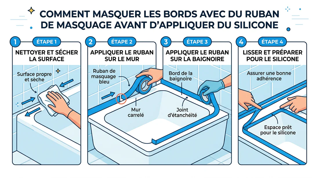 Schéma explicatif de la pose de ruban de masquage pour joint