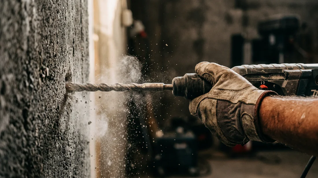 Détail technique du perçage dans un mur plein