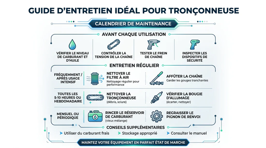 Infographie du planning de maintenance d'une tronçonneuse