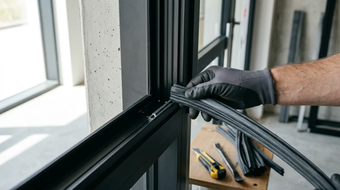 Installation de joints d'étanchéité sur une porte d'entrée