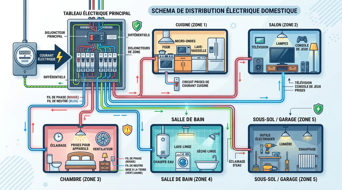 Schéma explicatif d'un circuit électrique domestique