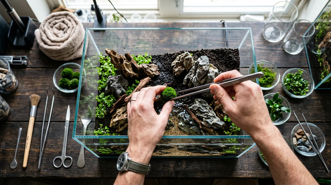 Décoration et plantation d'un nano aquarium