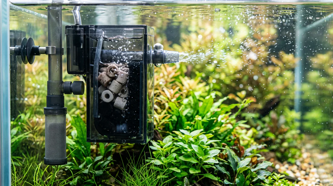 Installation du système de filtration dans un nano aquarium