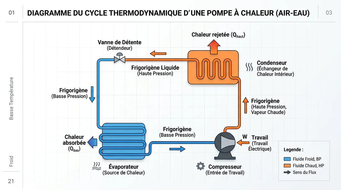 Schéma de fonctionnement technique d'une pompe à chaleur
