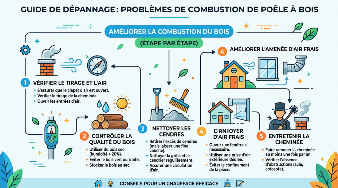 Infographie des étapes de dépannage du poêle