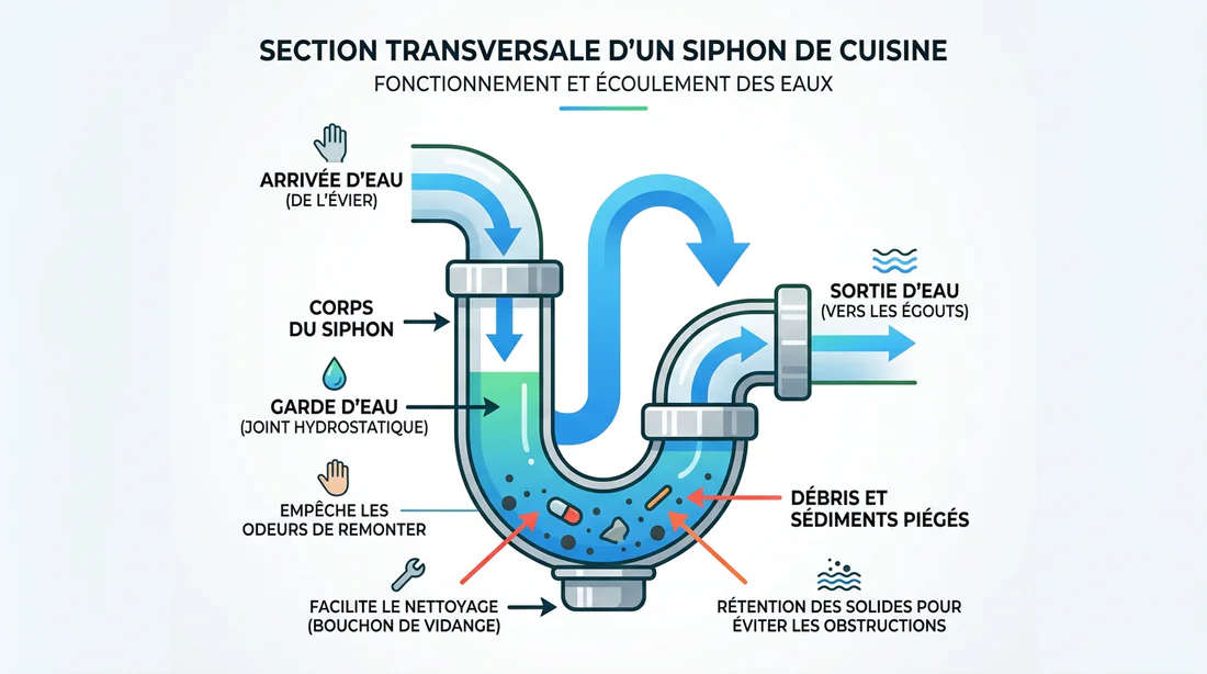Schéma explicatif du fonctionnement d'un siphon d'évier