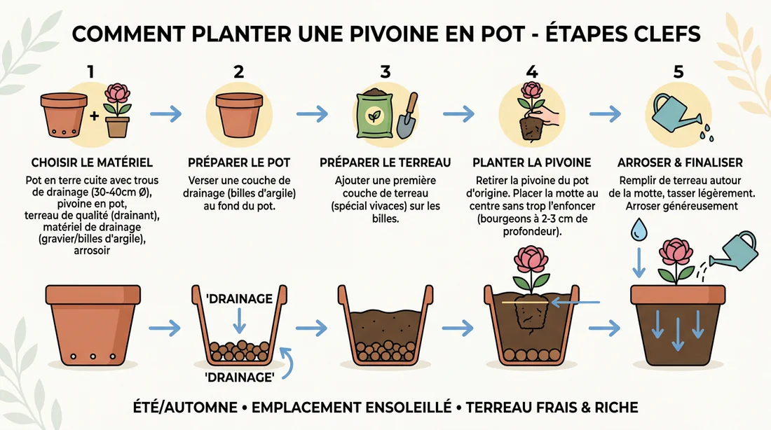 Infographie étape par étape pour planter une pivoine