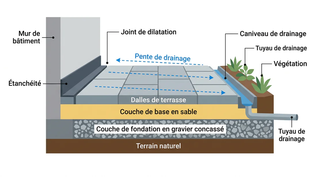 Schéma de la pose de dalles sur sable