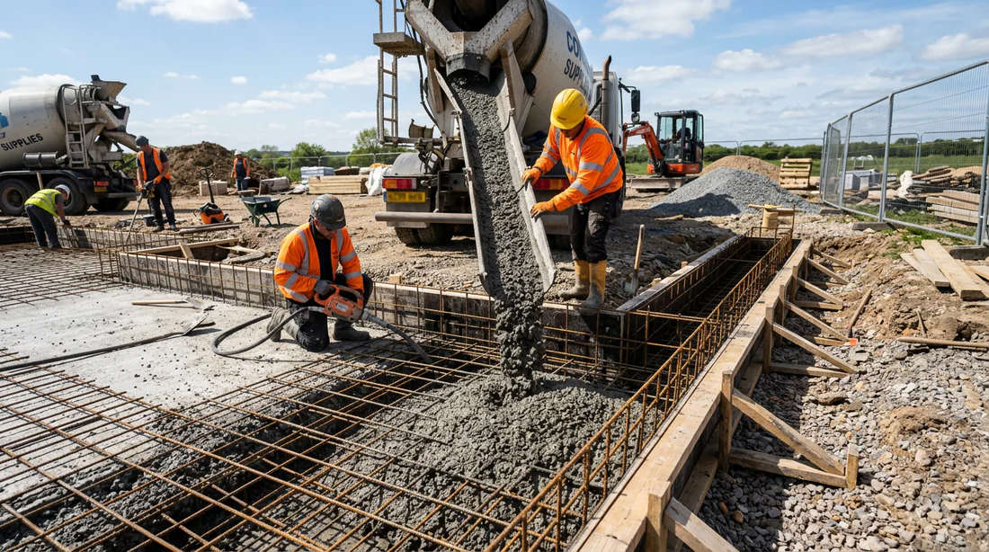 Coulage du béton dans la dalle et sa bêche de rive
