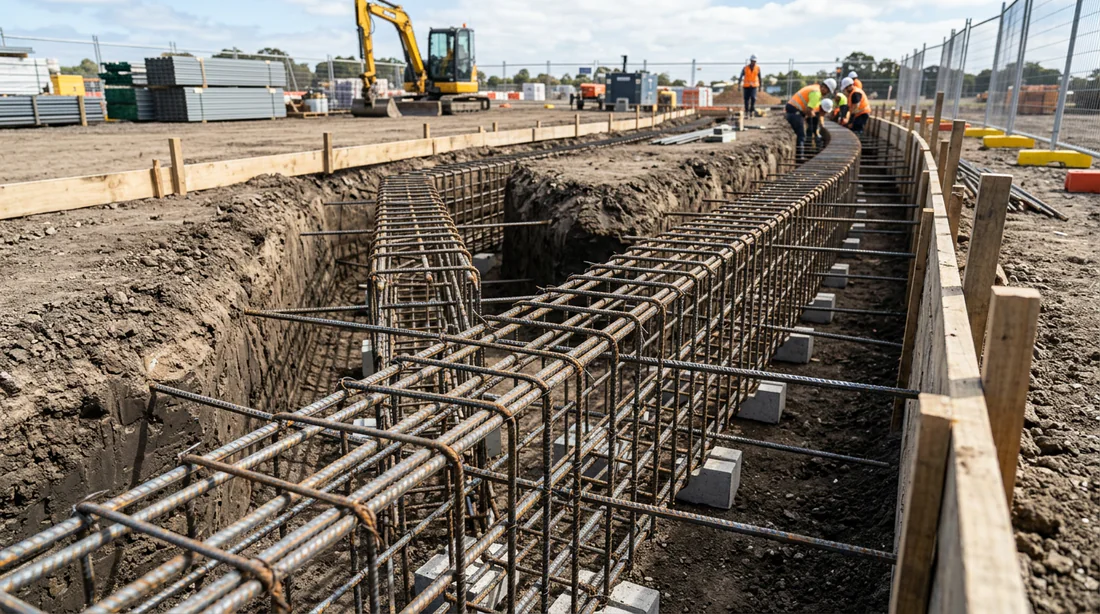 Ferraillage et armature métallique installés dans la bêche de rive