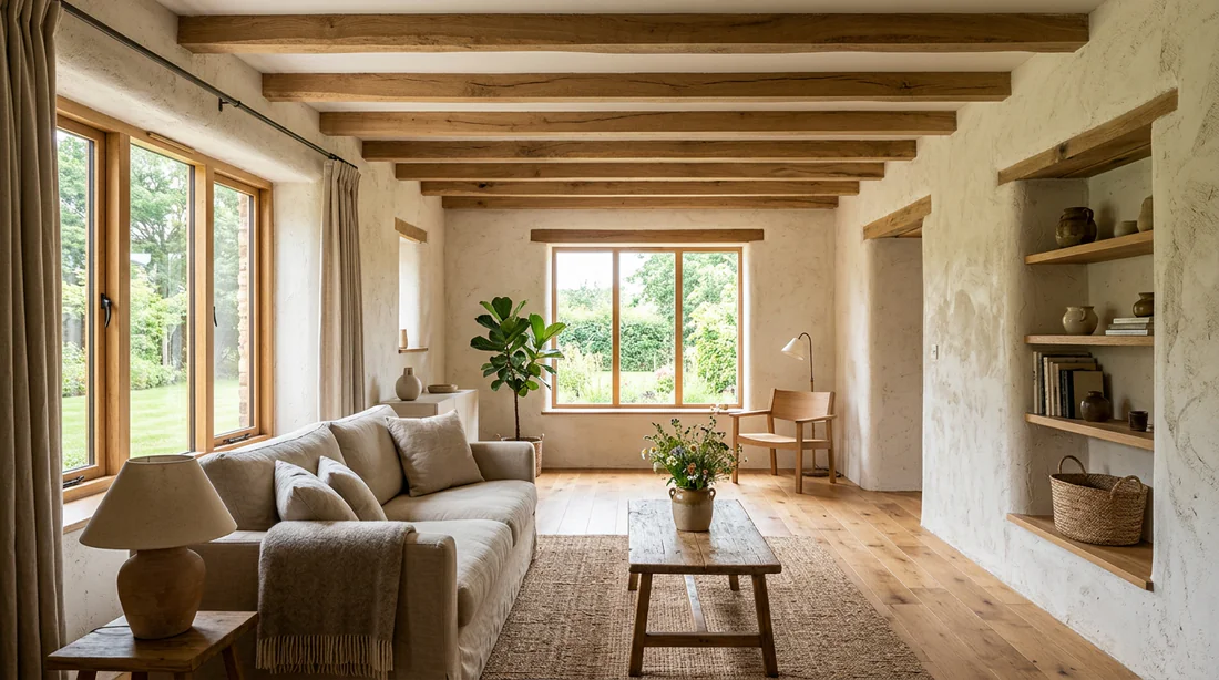 Rendu esthétique d'un mur intérieur avec un enduit isolant en chaux et chanvre