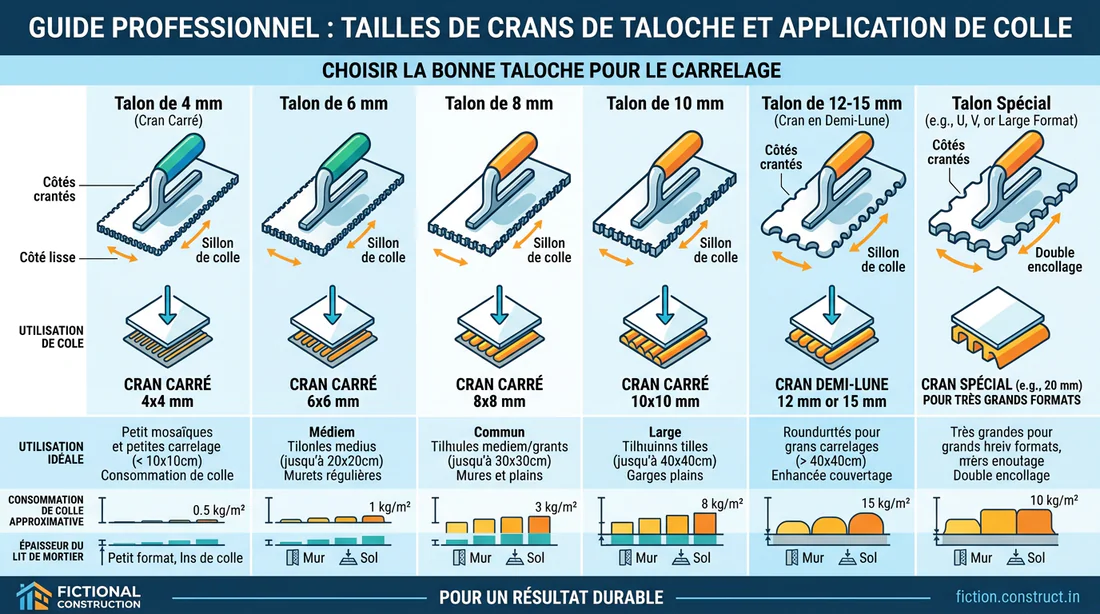 Schéma explicatif des tailles de spatules crantées