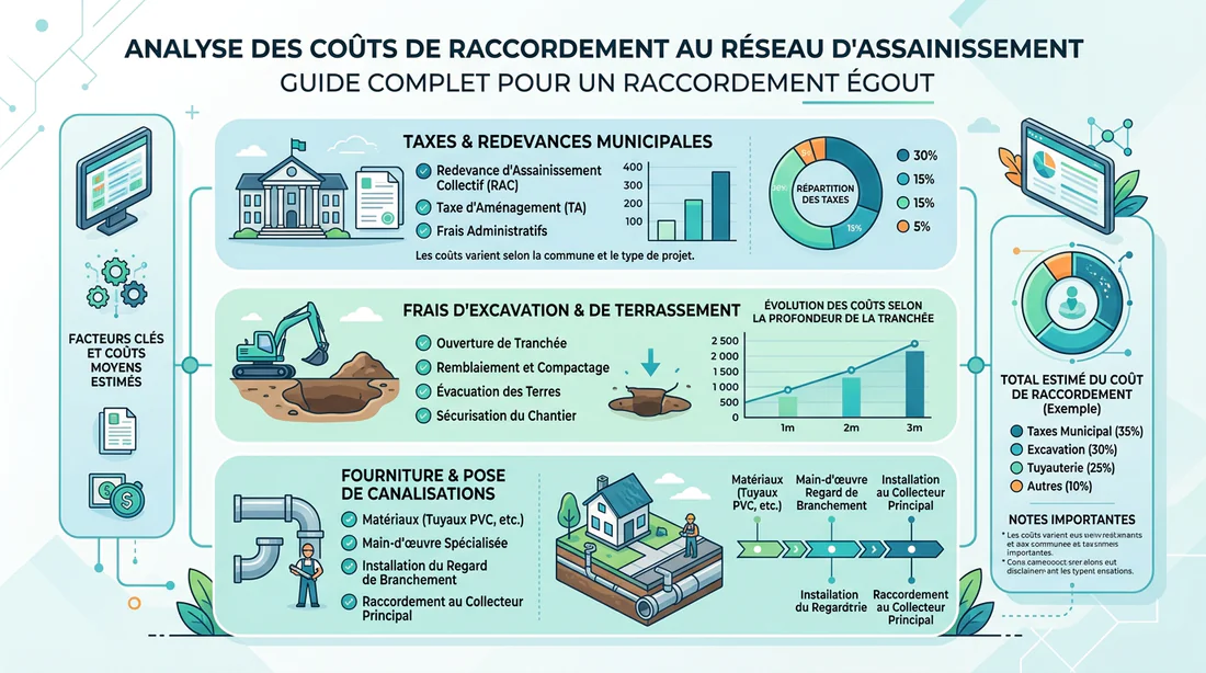 Infographie synthétique sur la répartition des prix du raccordement au tout-à-l'égout