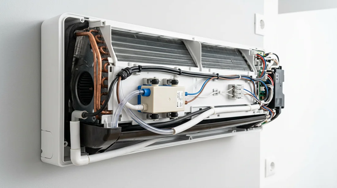 Câblage et installation de la pompe de relevage de condensats pour climatisation