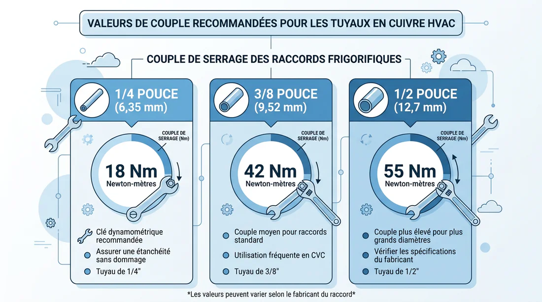 Infographie du tableau des couples de serrage selon le diamètre des tubes