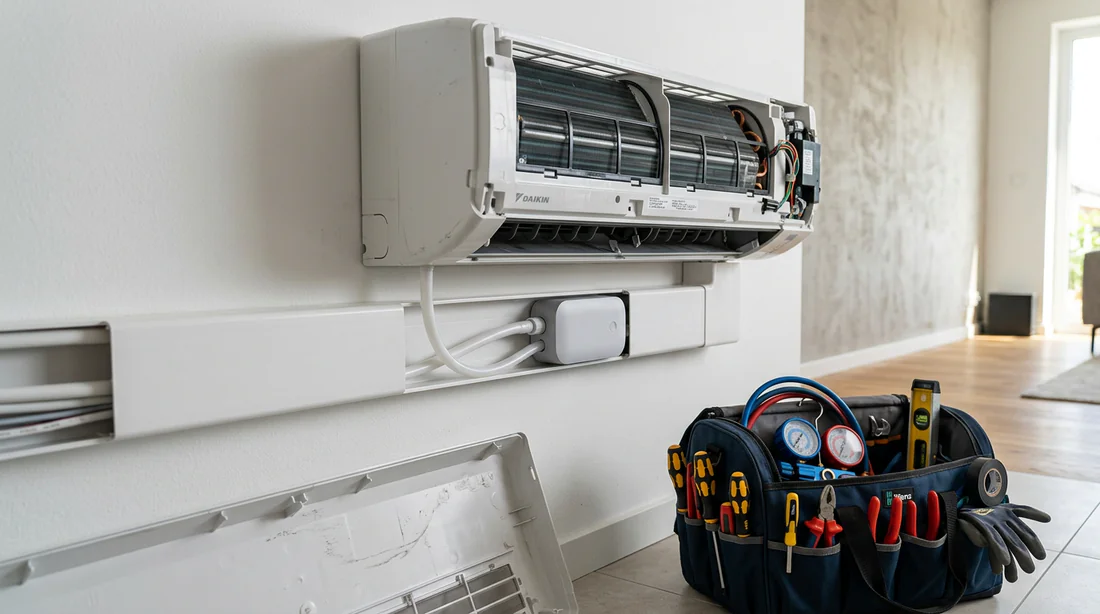 Intégration d'une pompe de relevage de condensats sous une unité murale de climatisation