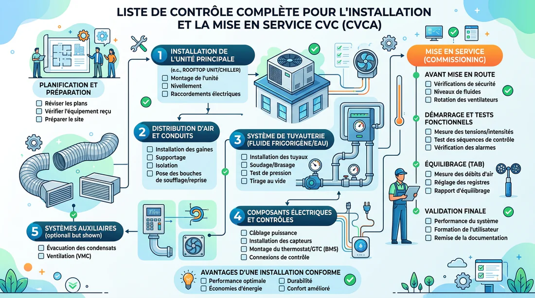 Schéma explicatif des étapes de mise en service de climatisation
