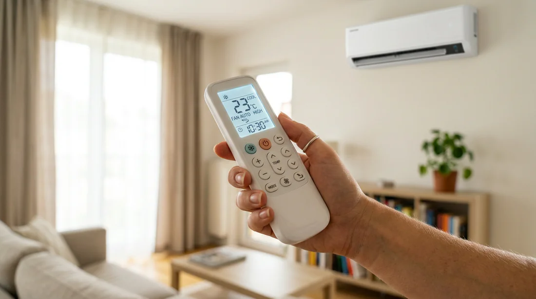 Télécommande de climatisation indiquant un réglage de température