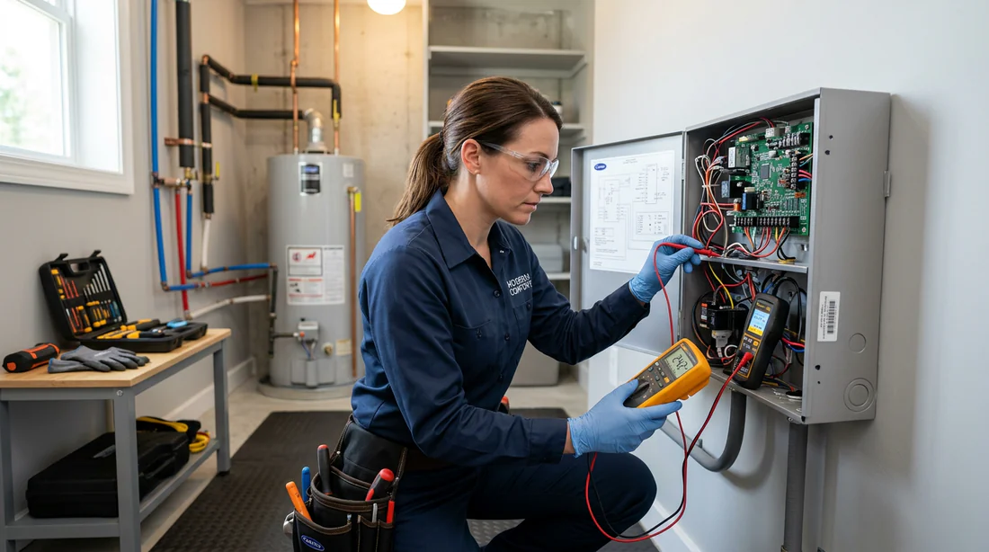 Technicien réalisant l'entretien d'une pompe à chaleur