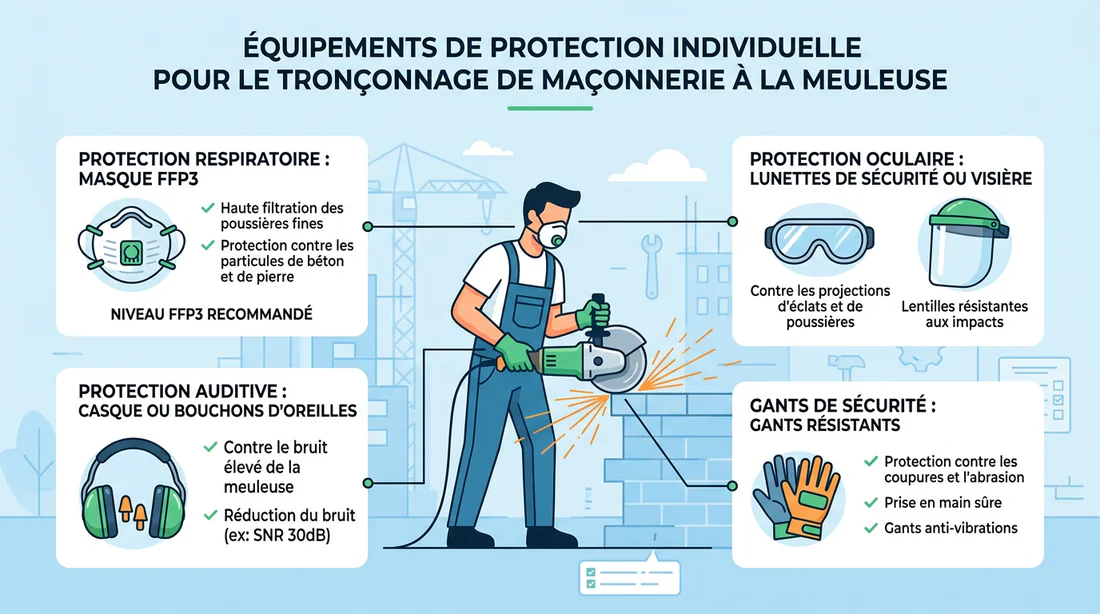 Schéma des équipements de protection individuelle pour la découpe de brique