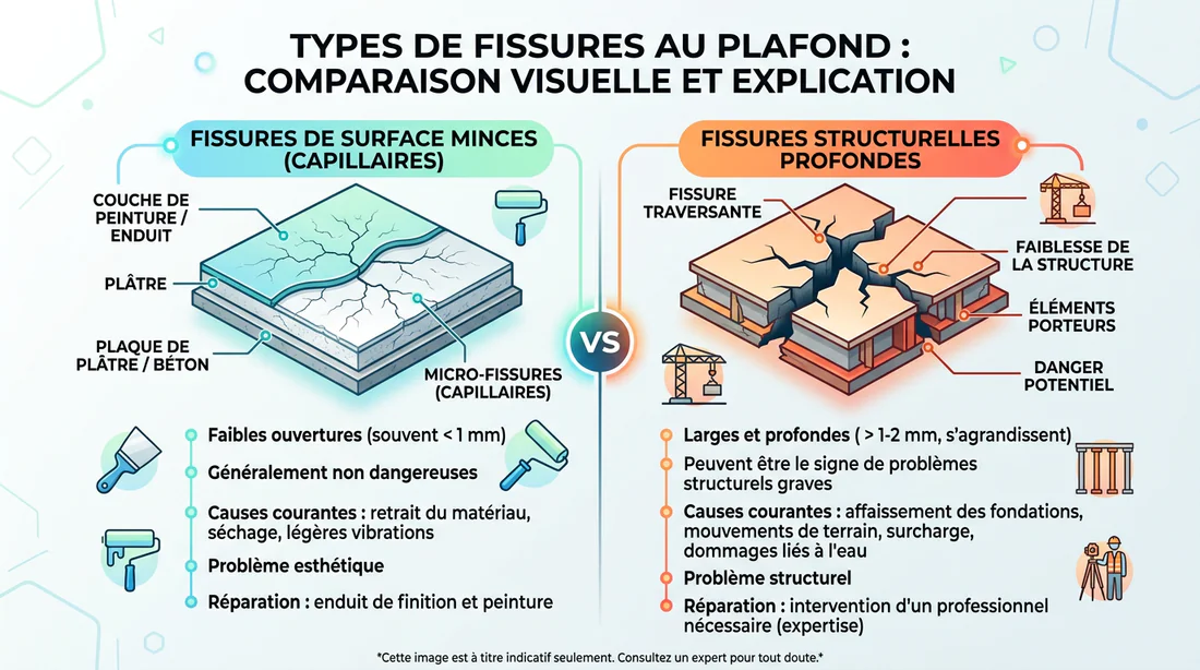 Schéma explicatif des différents types de fissures au plafond