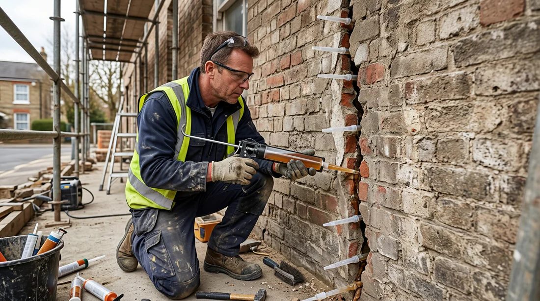 Travaux de réparation et de confortement d'un mur fissuré