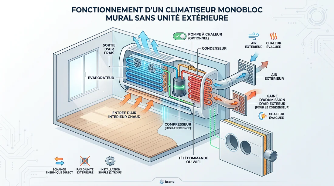 Schéma explicatif du fonctionnement d'un climatiseur monobloc sans unité extérieure