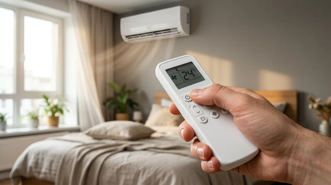 Main ajustant les réglages de température sur une télécommande de climatiseur