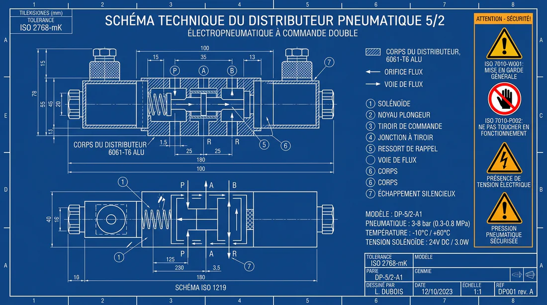 Schéma technique des symboles ISO pour distributeur pneumatique