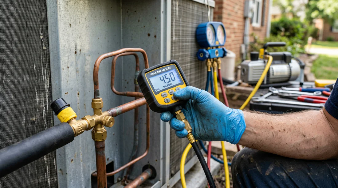 Contrôle de l'étanchéité du circuit de climatisation avec un vacuomètre numérique
