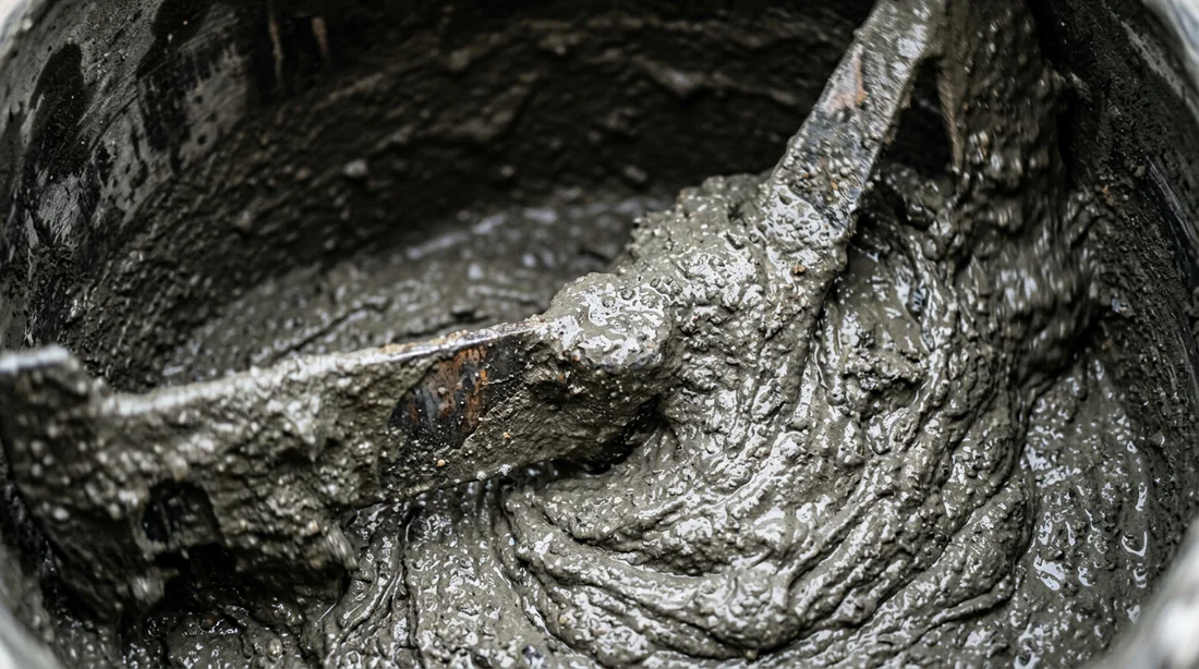 Malaxage du mortier frais à l'intérieur d'une bétonnière